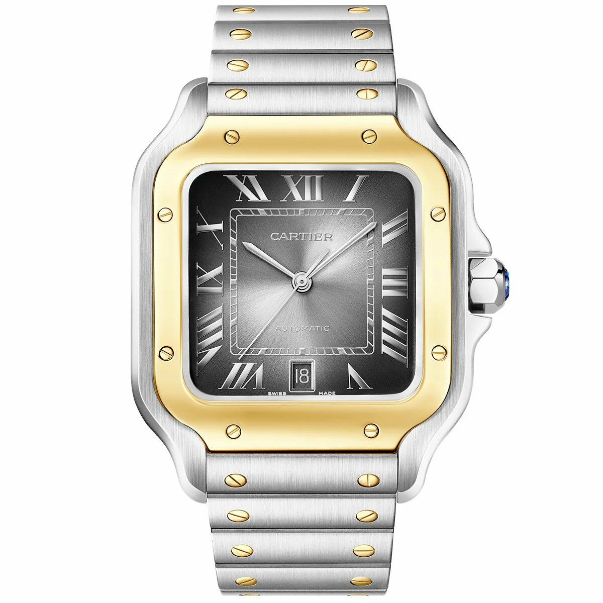 Cartier santos metal two tone black dial