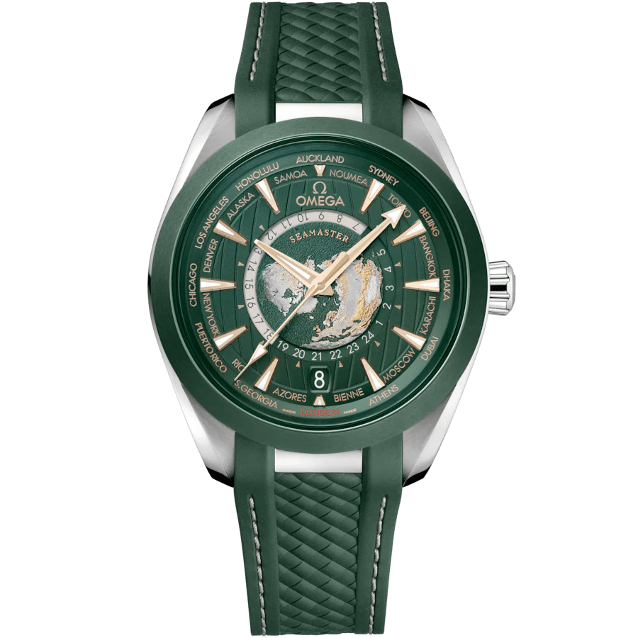 Omega WORLD TIME Green Rubber Green Dial - MQ