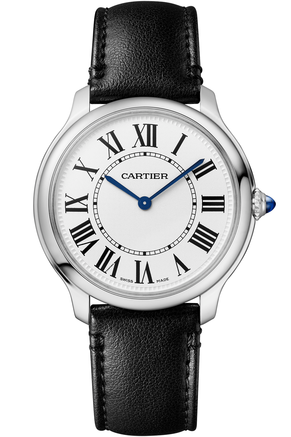 CARTIER ROUND MUST - LEATHER BLACK - WHITE DIAL - MQ