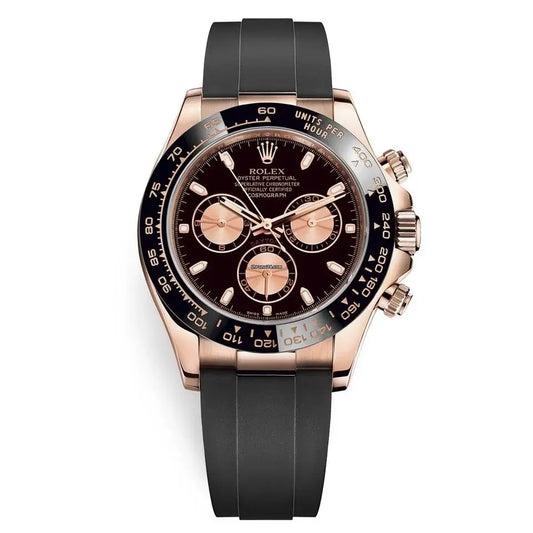ROLEX DAYTONA ROSE GOLD RUBBER - RODE GOLDEN DIAL - BLACK CHRONOGRAPH - MQ