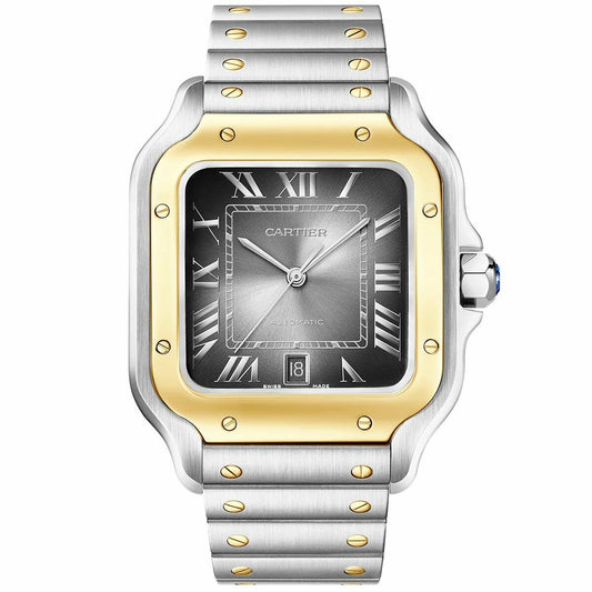 Cartier santos metal two tone black dial