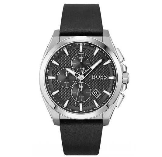 BOSS LEATHER BLACK - BLACK DIAL - CRONOGRAH side