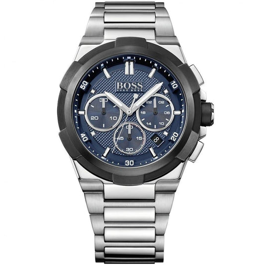 BOSS SILVER METAL - BLUE DIAL - BLACK FRAME - CHRONOGRAPH
