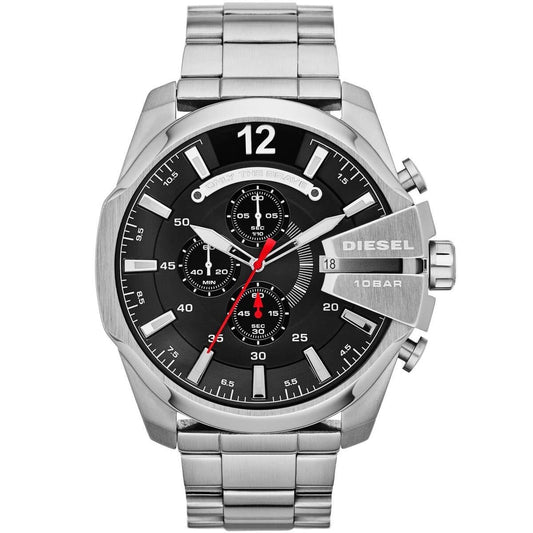 DIESEL MEGA CHIEF METAL SILVER BLACK DIAL
