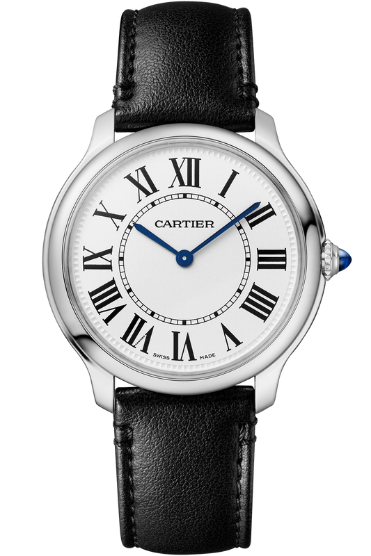 CARTIER ROUND MUST - LEATHER BLACK - WHITE DIAL - MQ