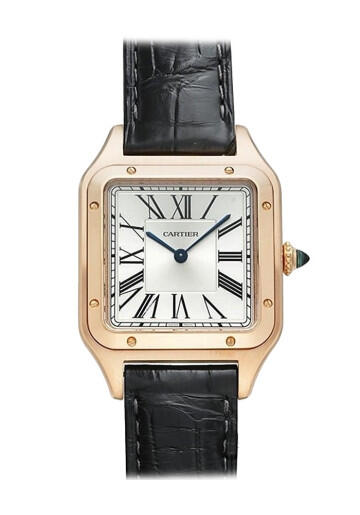 CARTIER SANTOS - LEATHER BLACK - WHITE DIAL - ROSE GOLD FRAME - MQ