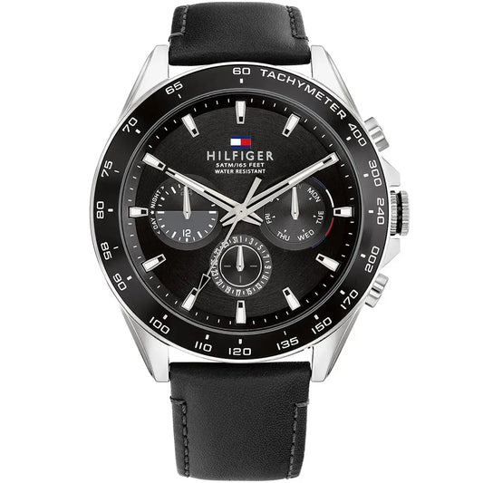 TOMMY LEATHER BLACK - BLACK DIAL - CHRONOGRAPH